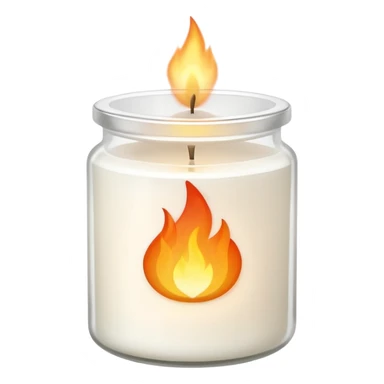 minimal flat emoji of a white scented candle in a glossy white glass jar with the label “cotton”, three visible flames, soft warm glow, clean vector style, elegant and modern, transparent background sticker