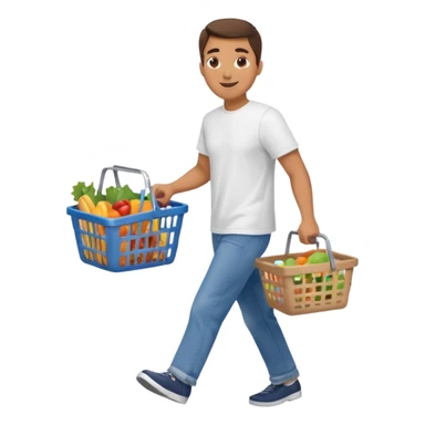 A happy man single walking with an empty supermarket basket sticker