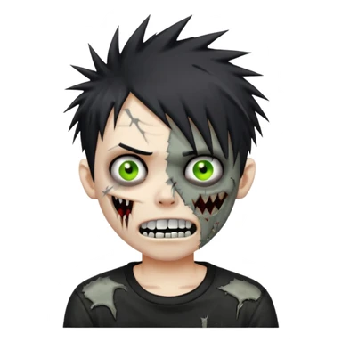 emo zombie boy with spiky black emo hair and a black shirt and grilzz  sticker