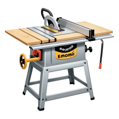 A table saw emoji with a wooden table and a silver blade sticker