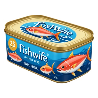 Create a logo using the Fishwife tinned tuna packaging and color scheme.  Wording should read: "The Fishwife Founder Feast 2025" sticker
