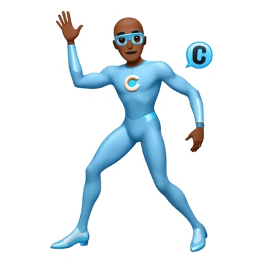 Frozone character in retro stickers style, dynamic pose, icy effects, bold outlines, vibrant colors he says "c'est carré dans l'axe" sticker