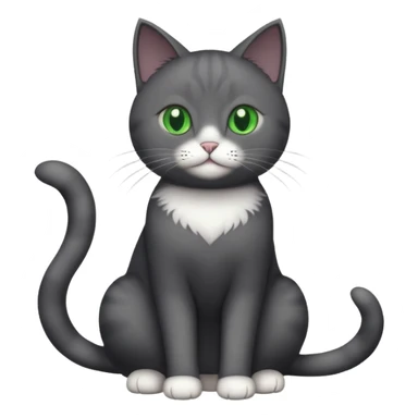 full body gorgeous solid dark grey cat with green eyes, white paws and white whiskers playing sticker