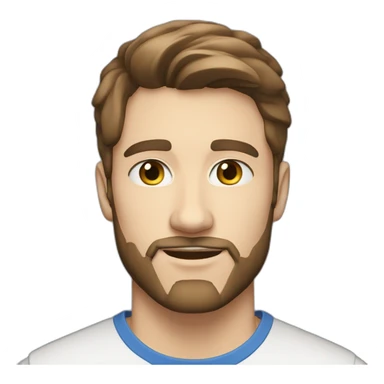 A handsome 25 year old man with fairly short brown hair, blue eyes, a very light goatee beard sticker