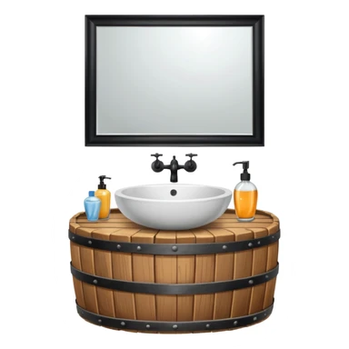 sink on a barrel bathroom with mirror sticker