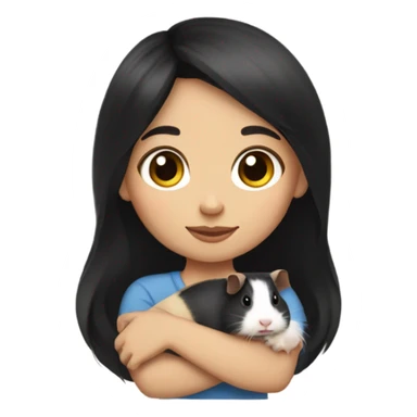 Little light skin girl with black hair holding a Guinea pig sticker