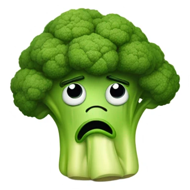 A sad broccoli with downcast eyes and a trembling lip looks upset, as if saying goodbye. sticker