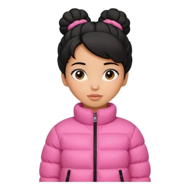 A caramel skinned girl that’s has puffy black hair with her hair up skinny and wears a pink puffer coatb sticker