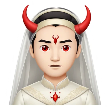 an asian male bride with the face of devil in wedding dress sticker
