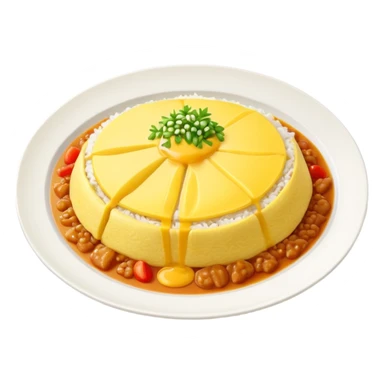 Tasty omurice with a big portion of rice dish on a big plate (no tomatoes, no beans)   sticker