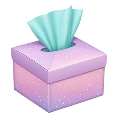 Cute emoji-style illustration of a small aesthetic packaging box with tissue paper and sparkles, pastel neutral tones, minimal design, clean background. sticker