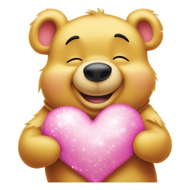 Winnie the Pooh with sparkles in a pink heart sticker