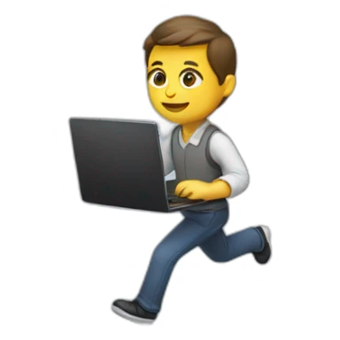 a programmer running with his laptop in his hands sticker