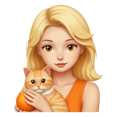 Blonde model holding an orange fluffy cat sticker