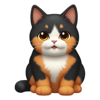 cute calico cat with a round face and chubby cheeks, black fur on left side and orange fur on right side sticker