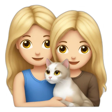 blonde-haired girl and brown-haired boy cuddling a cat sticker