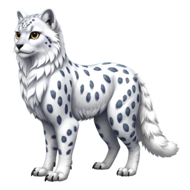 Realistic wild natural elegant pretty beautiful handsome shiny colorful furry 4-legged digitigrade snow-leopard-snowy-owl-arctic-fox-gryphon-griffin-albino-lion-fusion-hybrid-fursona-furry-animal-creature, full body, hyper-realism, long tufted tail sticker
