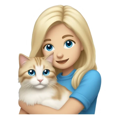 Pretty Blonde haired blue eyed woman snuggling a Siberian cat sticker