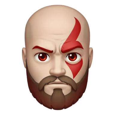 Kratos depicted as an Android emoji, with a stern face, red tattoo, and beard, in a clean, minimal, flat Android emoji style sticker
