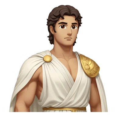 Cinematic Realistic Hercules Portrait, depicted as a classical Greek statue with a robust, muscular build and perfectly chiseled features. His bronze, sun-kissed skin has a timeless, marble-like quality, and his thick, wavy dark hair frames a face exuding determination and quiet nobility. Draped in a flowing white robe with subtle golden accents, the portrait is rendered under dynamic natural lighting that highlights every sculpted detail and evokes the majesty of ancient myth. sticker