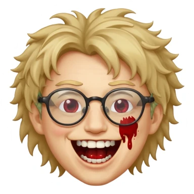 Cabelo bagunçado com oculos sorrindo com metade do rosto com dente de ouro e saindo sangue da boca  sticker