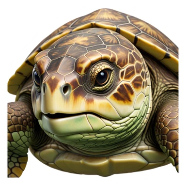 Cinematic Realistic Noble Sea Turtle Portrait Emoji, Poised and dignified, with a robust, time-worn shell intricately patterned in earthy tones and a weathered, wise face with deep, observant eyes, rendered with lifelike texture and natural, diffused light; high shine, intelligent and serene, styled with an air of oceanic majesty, focused and attentive, soft glowing outline, capturing the essence of a watchful and confident sea turtle that appears to glide out of the screen with timeless authority! sticker