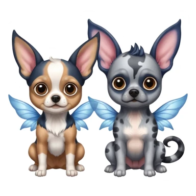 Black and tan chihuahua and blue Merle Frenchie with fairy wings and devil horns and big eyes  sticker