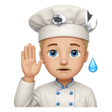 Chef saluting while crying blue eyes sticker