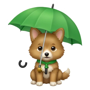 baby dog hold small green umbrella sticker