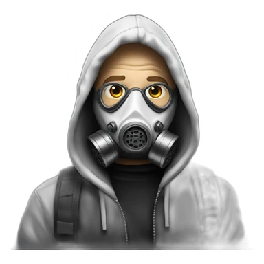 white man with black hoodie and gas mask ans airbrush sticker
