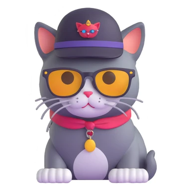 cat wearing sunglasses and a tiny hat sticker
