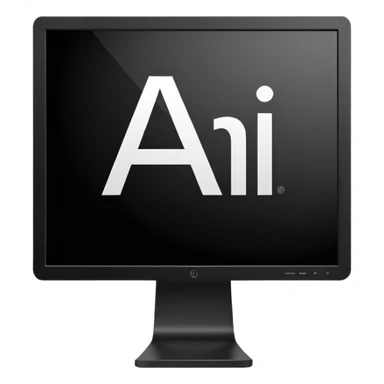 Minimalistic flat vector icon, iOS style, thin black contour on white background. Adobe Illustrator logo "Ai" inside a simple square, clean and modern, no text outside the logo, no shadows. Optionally placed on a minimal computer monitor outline sticker