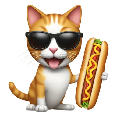 Cat wearing sunglasses eating a hot dog sticker