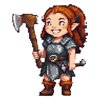 laughing female dwarf from Lineage 2 game character with axe sticker