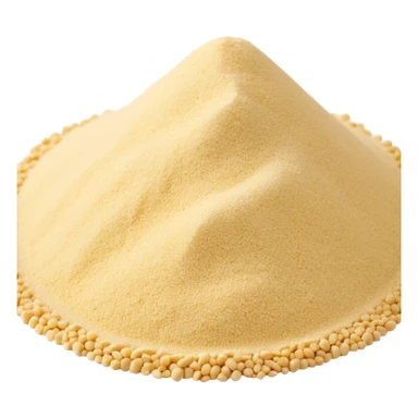 small mound of dry semolina, pale yellow to warm ivory color, fine sandy texture, dry matte surface, a few scattered granules around the base, slightly coarse or extra-fine, soft-looking and natural, clean minimal 3D-rendered style, no faces or container, transparent background, emoji scale sticker