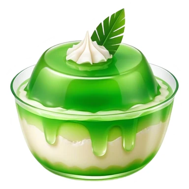 Cinematic Realistic Coconut Pandan Jelly Dessert Emoji, showcasing a delicate, translucent jelly infused with coconut and pandan rendered with lifelike detail and soft, tropical lighting. sticker