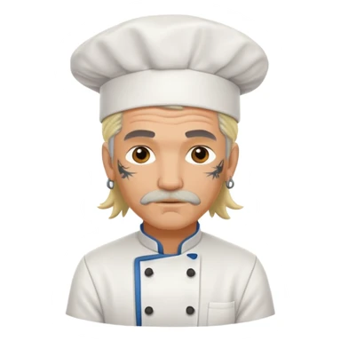 Chef with tattoos and a mullet with blond grey hair sticker