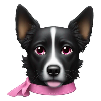 Black dog with pointy ears and pink collar driving a silver bmw sticker