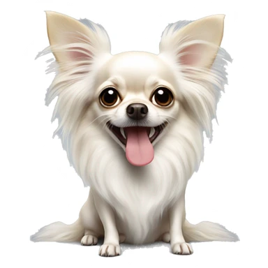 White long-haired chihuahua shows tongue sticker