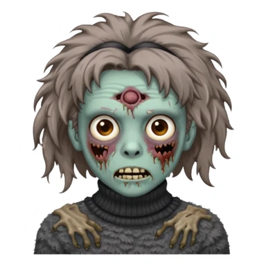 brown fluffy haired grey zombie with turtleneck sweater and hair band sticker