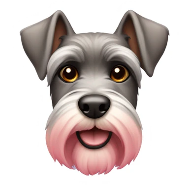 Schnauzer dog with brown ears and a nose with back and pink sticker