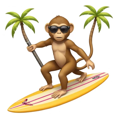 a monkey surfing in the middle of the dessert sticker