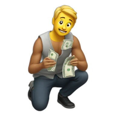 Man on his knees with money in hands sticker