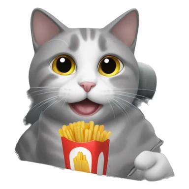 grey and white cat eating french fry while also in a car sticker