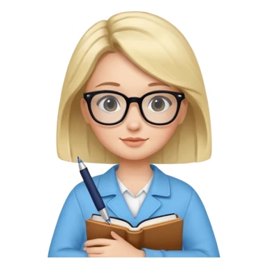 cute girl, glass, smart, Sky-blue colored clothing,
holding a book in one arm and a pen in the other hand.Holding a pen in the right hand as if teaching.Wearing black glasses, with a smart and bright-looking face. sticker