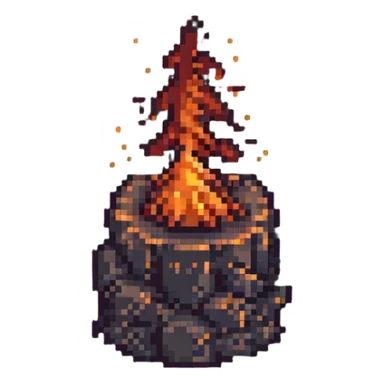anvil with intense fire backdrop, pixel art, high contrast sticker