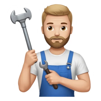  guy who looks very handsome, he has a beard, wears a white tee shirt and holds a wrench in one hand and a black hammer in the other  sticker