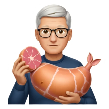 Tim Cook holding one ham sticker