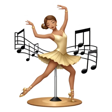 Icon for Choreography: a dancer in a graceful pose with musical notes, a director’s baton, a metronome and a dance floor. The icon should represent the art of choreography, with focus on movement, timing, and creativity. Transparent background. sticker