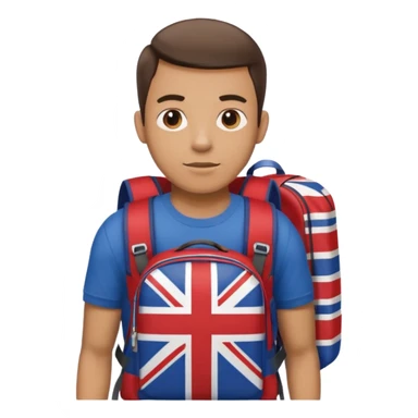 A guy with a backpack and a Union Jack on his T-shirt holds the Union Jack. sticker